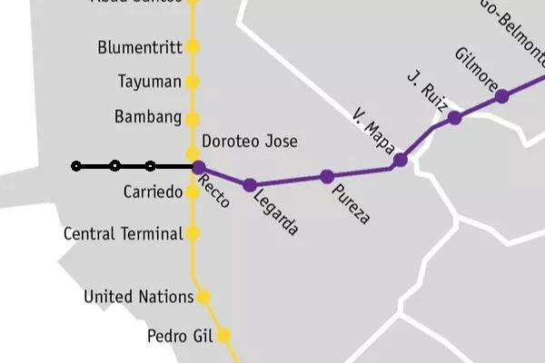 positions of the three new stations in relation to current LRT 2 stations