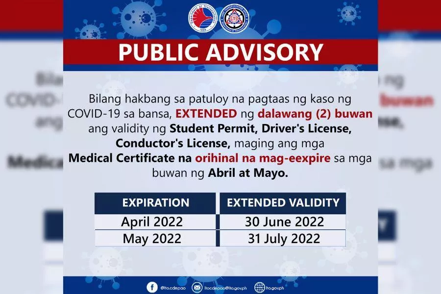 Land Transportation Office driver's license validity extension advisory