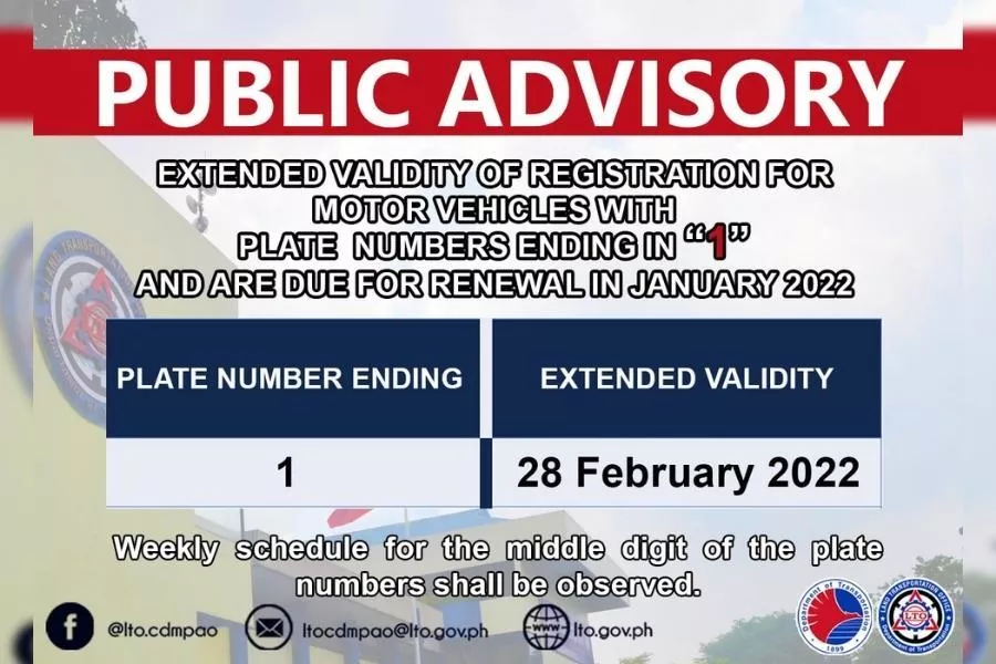 LTO motor vehicle registration extension