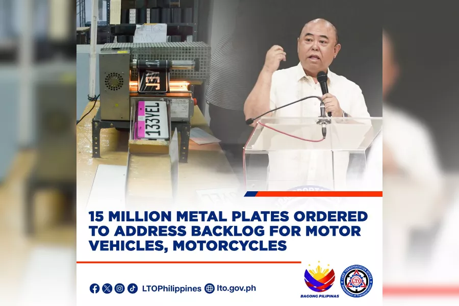 A picture of LTO chief with a license plate printer