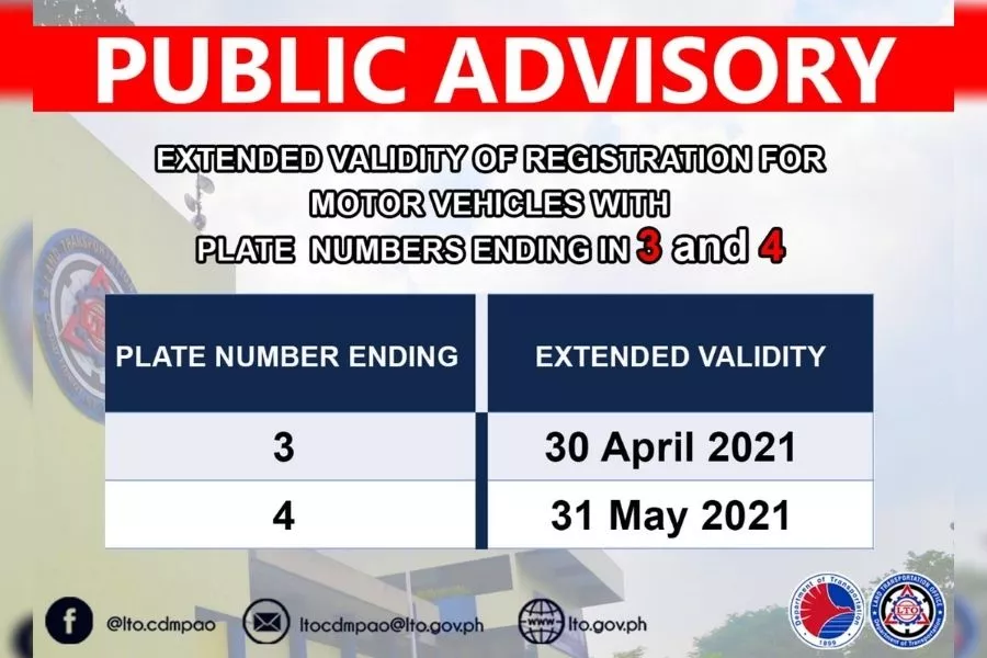 LTO motor vehicle registration validity extension 