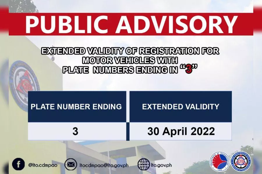 A picture of the LTO's post on the car registration extension for cars with plates ending in 3.