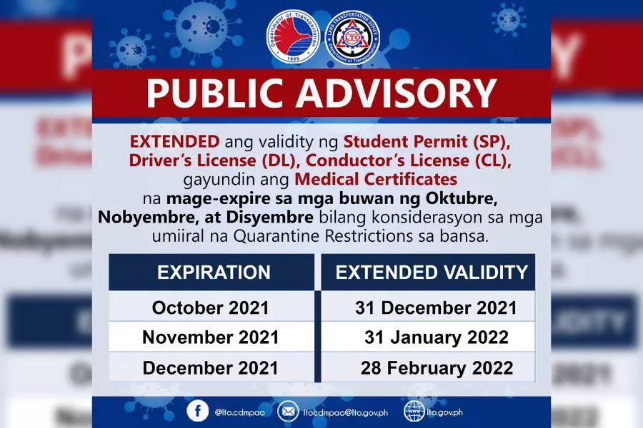 A picture of the LTO post regarding the extension of driver's license validity