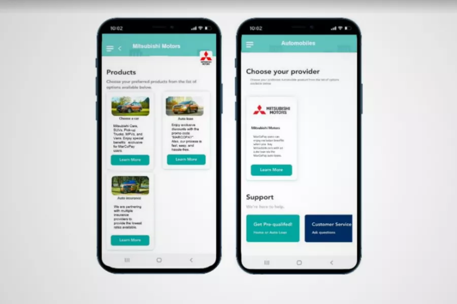 A picture of the MarCoPay app featuring Mitsubishi
