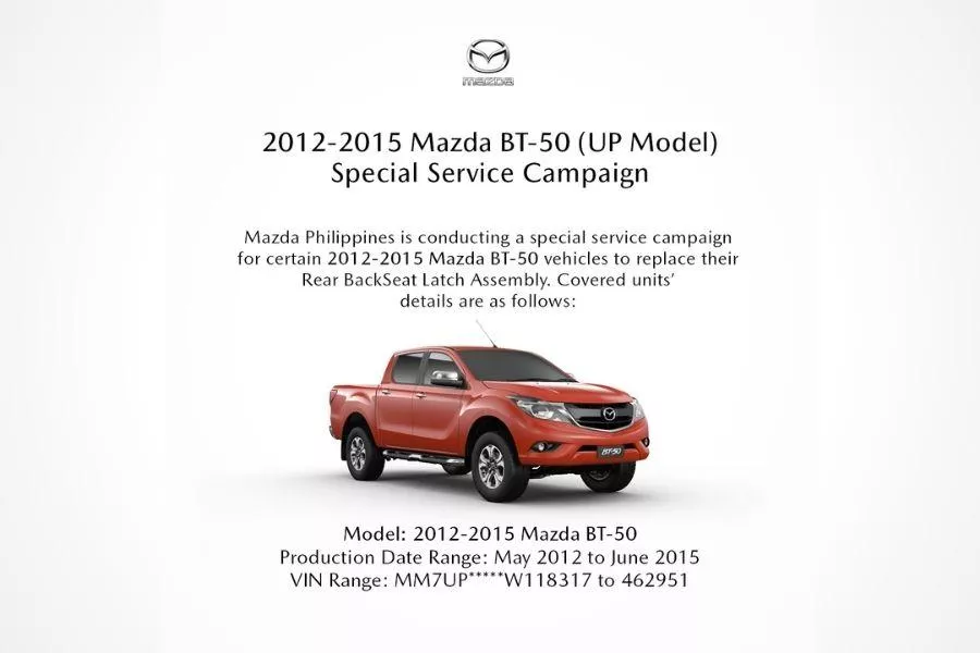 Mazda Philippines Mazda BT-50 Recall