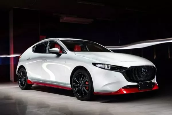 The Mazda3 edtion100 in Snowflake White Pearl finish A white Mazda3 edition100