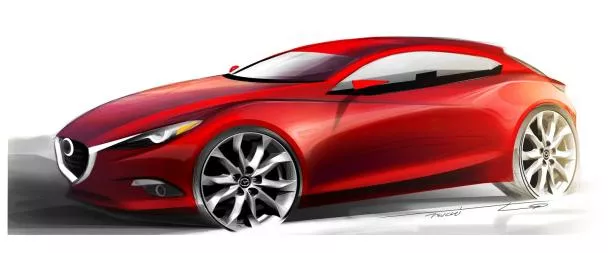 angular front of new Mazda 3 sketch