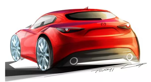 angular rear of new Mazda 3 sketch