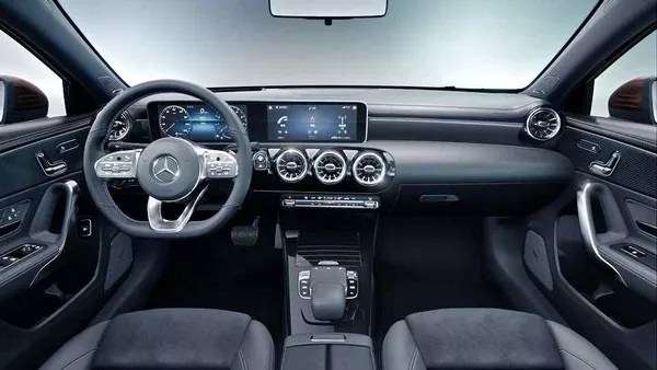 The sedan features a familiar cabin with its hatchback brother including the styling cues and cabin fixtures Mercedes-Benz A-Class Sedan L 2019 dashboard area