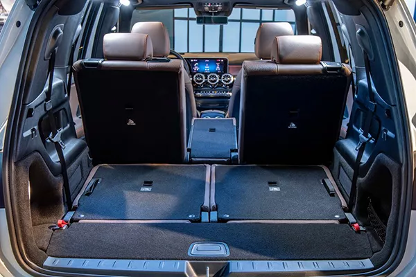 A picture of the interior of the GLB showing the third row folded down.