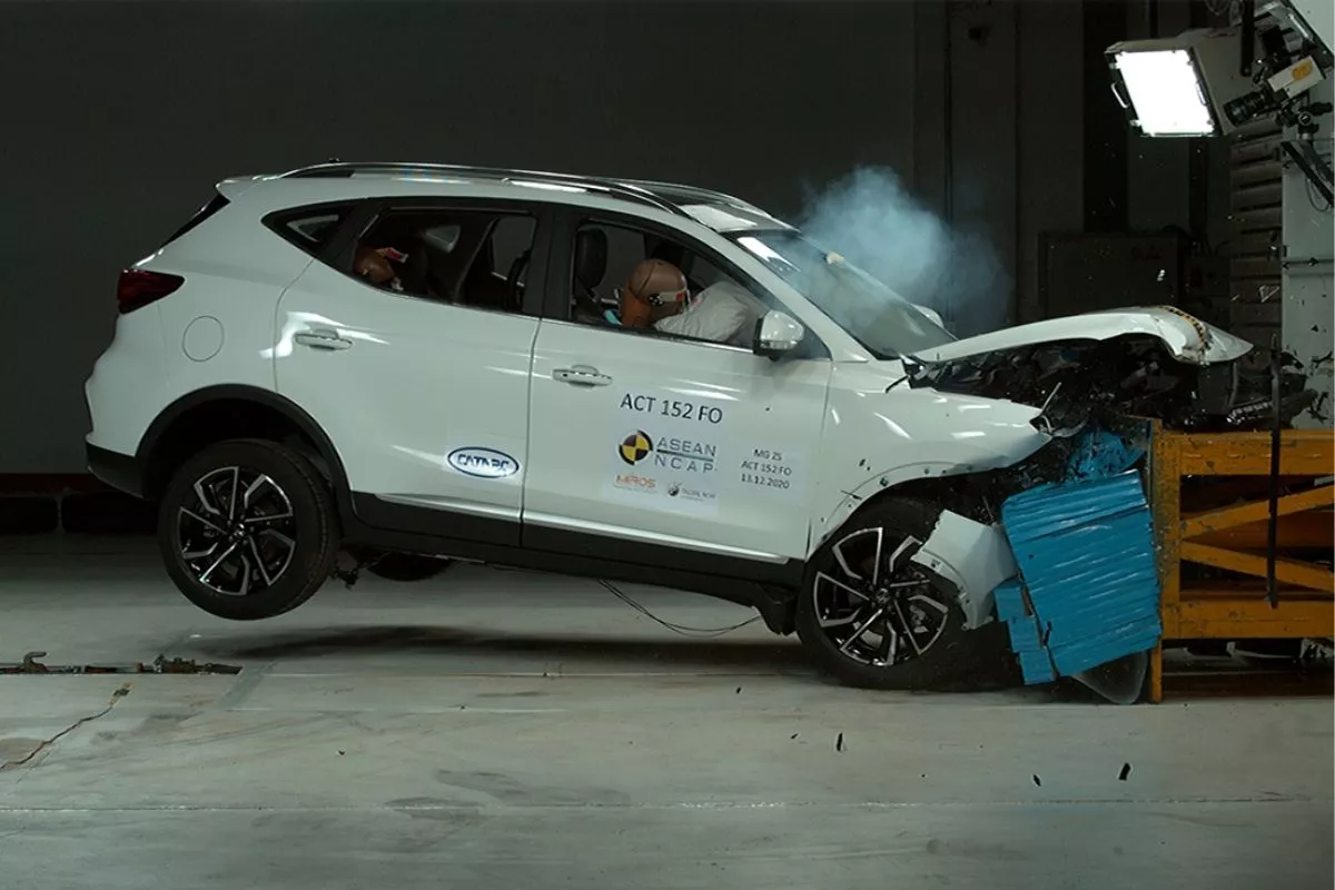 A picture of the MG ZS during crash testing