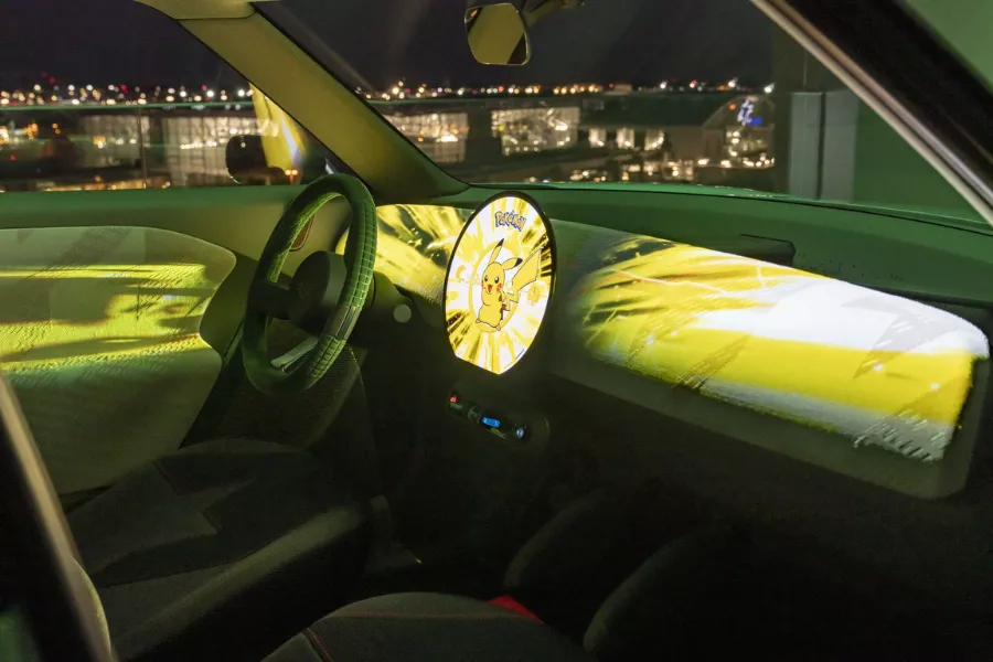 A picture of the interior of the Mini X Pokemon Aceman EV Concept