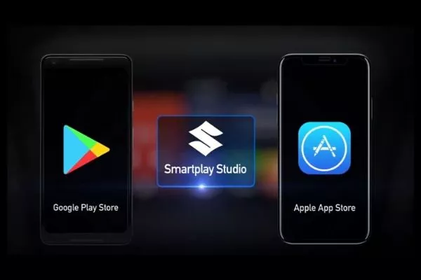 The Smartplay Studio App is available on the Apple app Store and the Google Play Store A picture of where to get the Suzuki Maruti Smartplay Studio