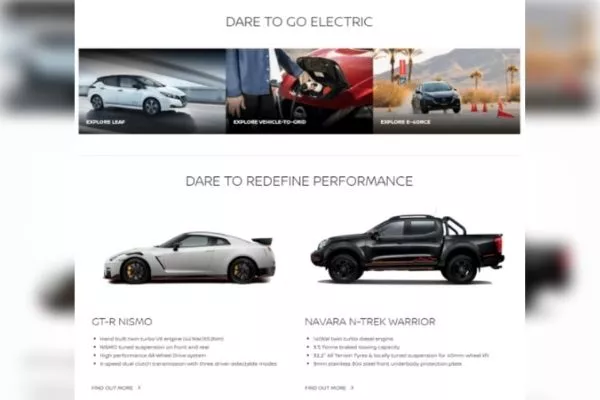 Nissan's website that shows its cars' specifications