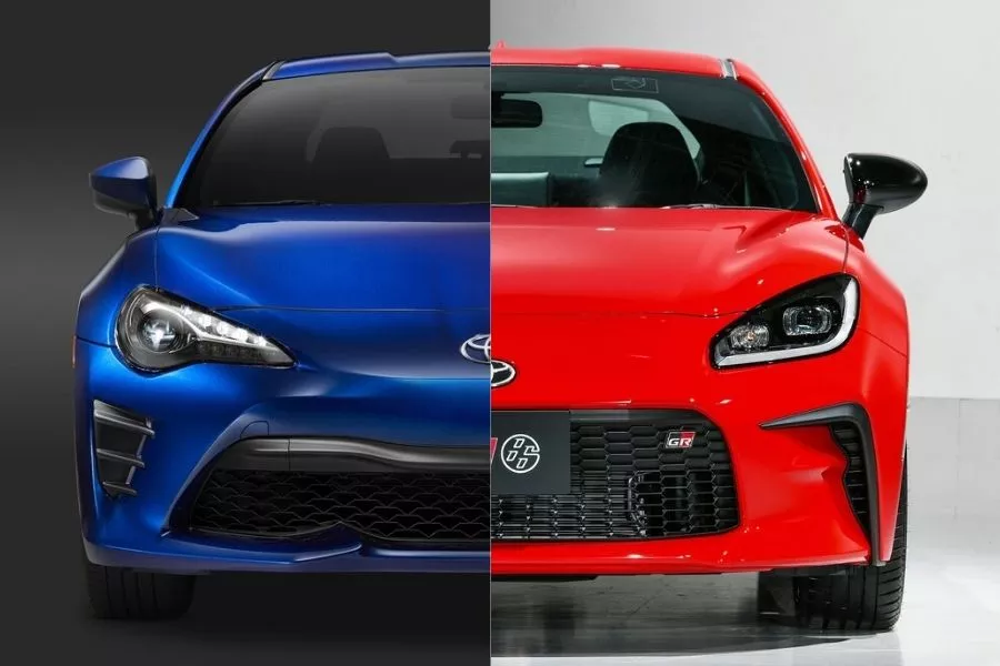 A picture of the Toyota GR 86 and the Toyota GT 86 side by side