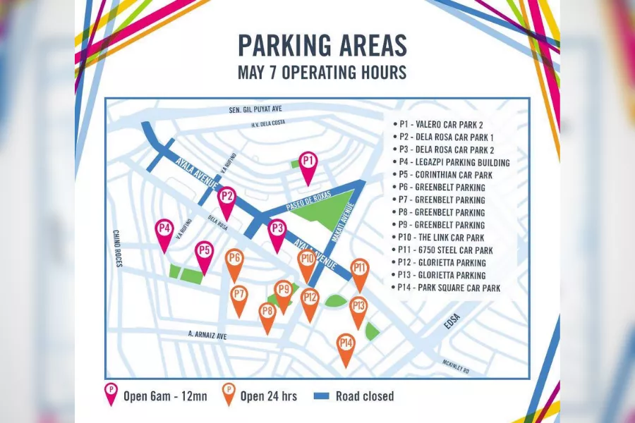 A picture of a map of the parking areas open in Makati on May 7, 2022.