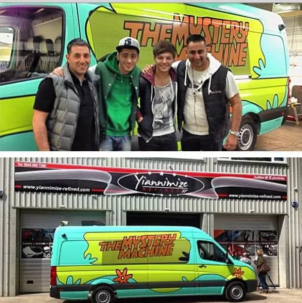 Side view of One Direction Scooby Doo tour bus