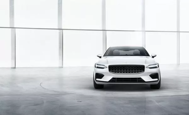 Front view of a white Polestar 1 2020