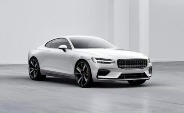 Angular front of a white Polestar 1 2020