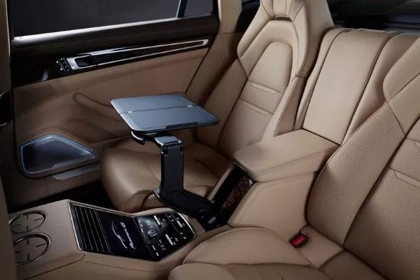 Rear passenger interior view of the Porsche Panamera