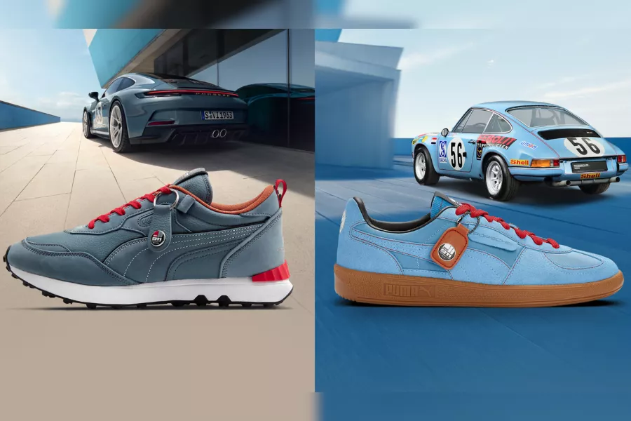 A picture of the Porsche 911 inspired shoes. 