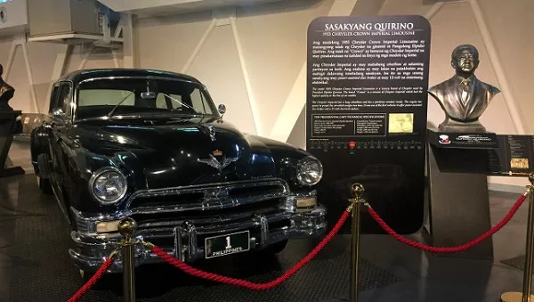 Elpidio Quirino's 1953 Chrysler Imperial Limousine is considered as one of the cars with power aided disc brakes and an electrical system with 12 volts power.