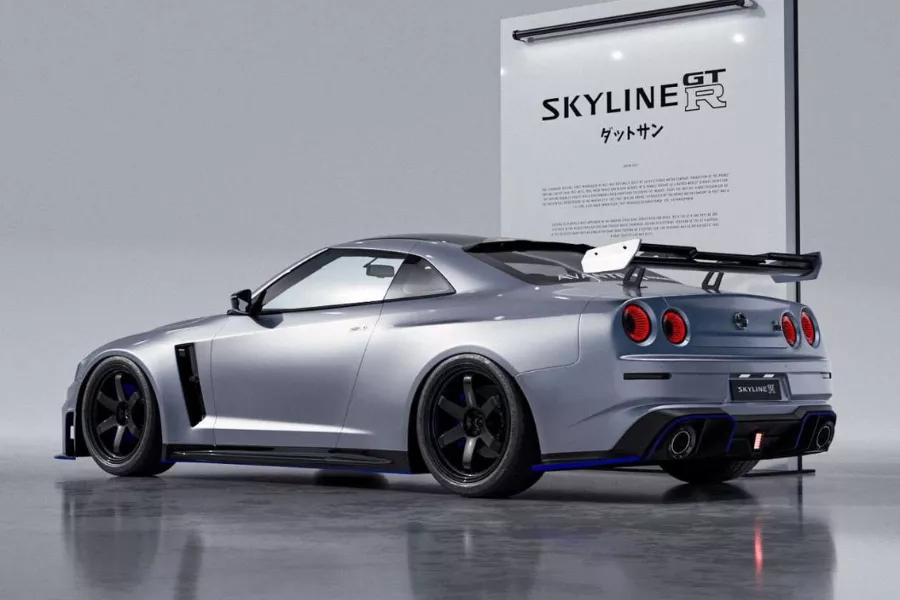 A rear quarter shot of the Roman Miah GT-R R36 concept