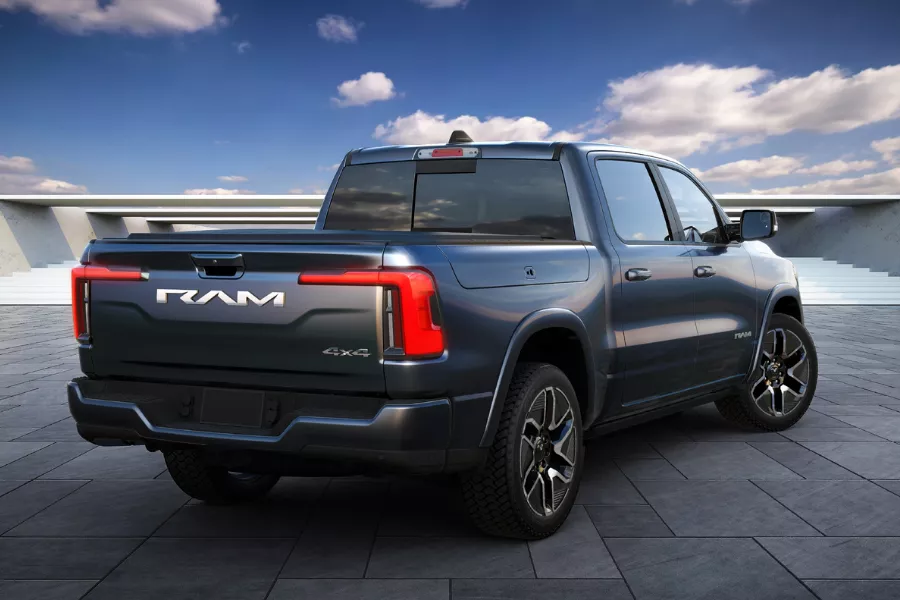The 1500 REV takes some design cues from the concept, but it is toned down A picture of the rear of th RAM 1500 REV