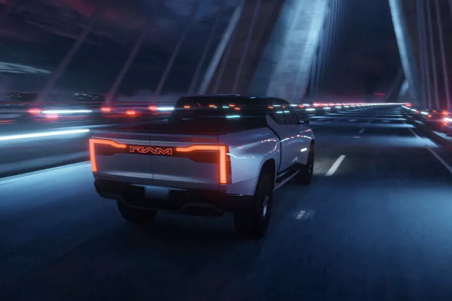 The adjustable air suspension will enable three different modes Ram 1500 Revolutionary BEV Concept rear view