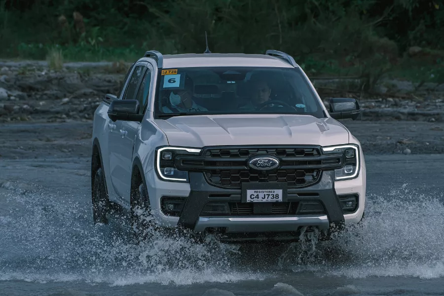 A picture of the Ford Ranger crossing a creek.