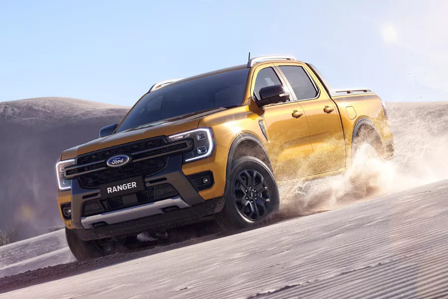 A picture of the Ranger descending a hill. 