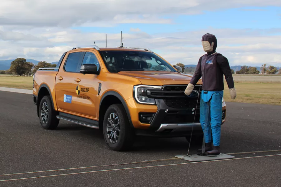 A picture of the Ford Ranger undergoing AEB testing
