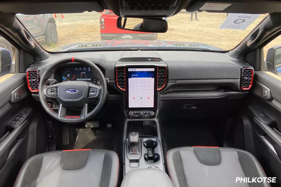 The new Ranger Raptor's dash and steering wheel A picture of the new Ranger Raptor's interior