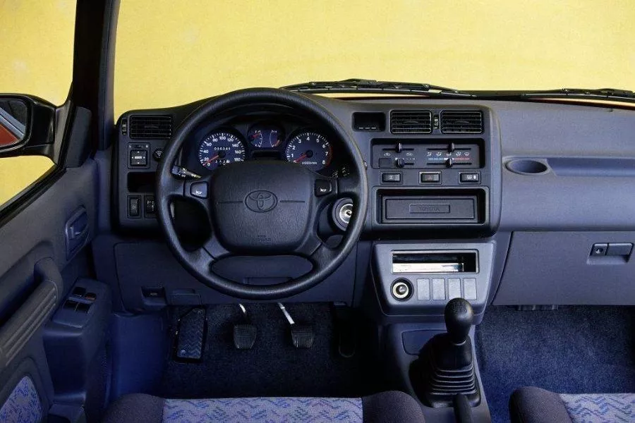 It's interior wasn't much of a looker, but it did offer durability and ease of use A picture of the first-gen RAV4's interior