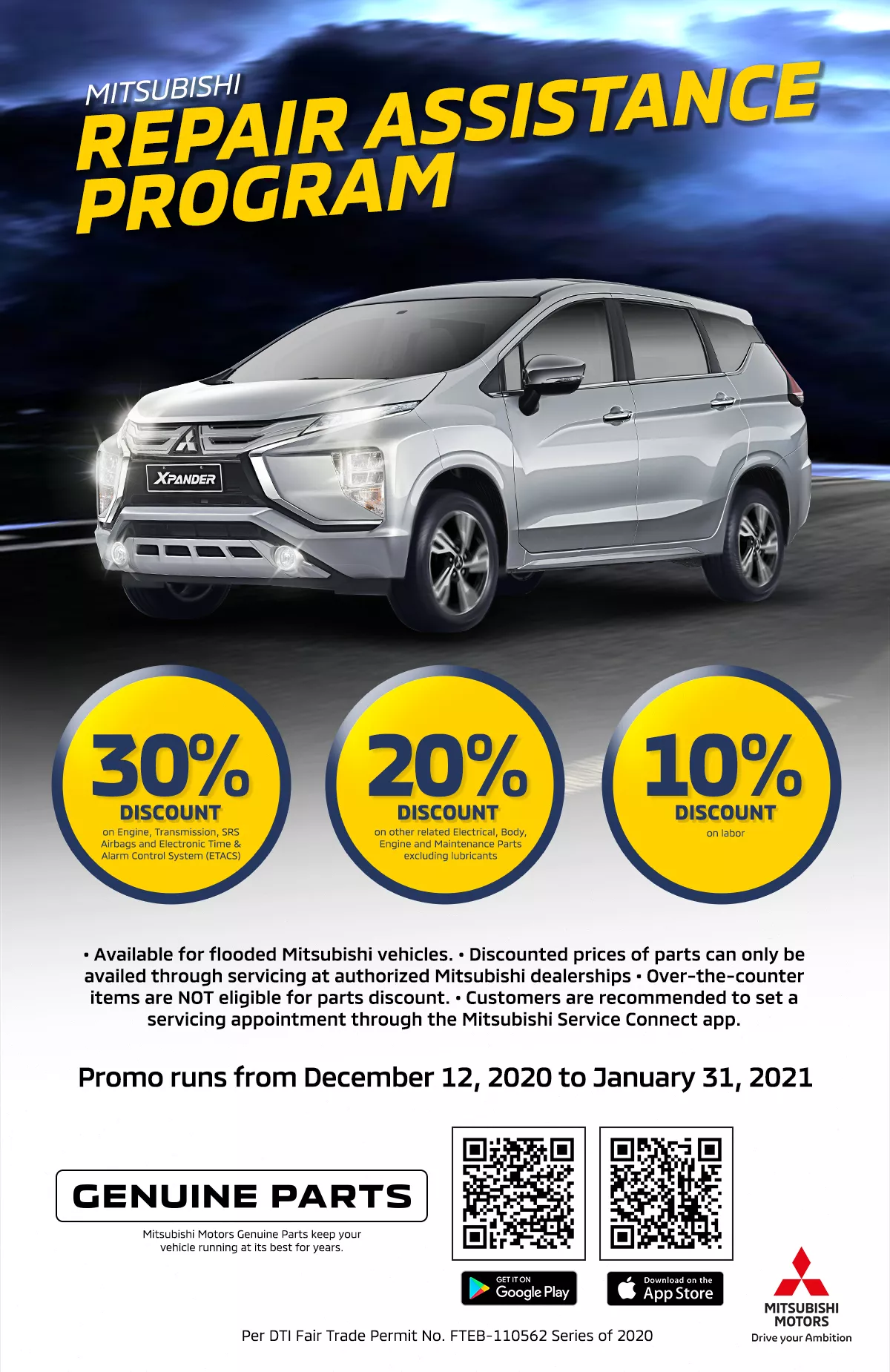 Customers can avail of discounts on the necessary parts and labor Program discounts