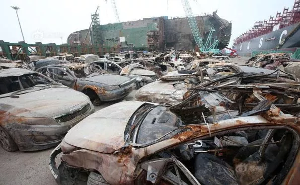 rusty cars of the Sewol ferry raised from the ocean