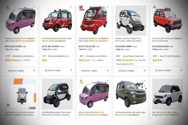 Even the large Chinese market has become saturated with numerous small EV models. A picture of different EVs from Alibaba.