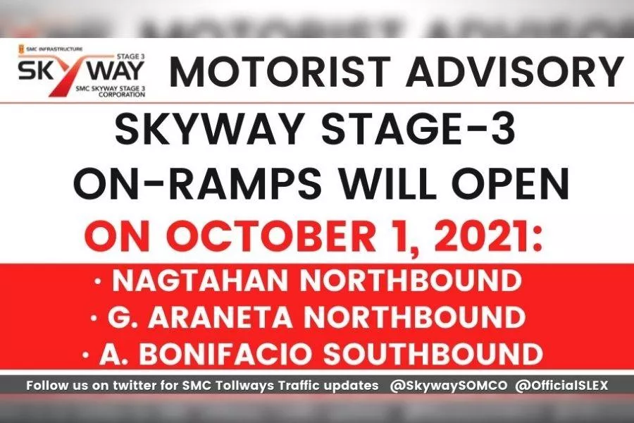 A picture of the SMC Tollways post about the opening of SKyway Stage 3 on-ramps.