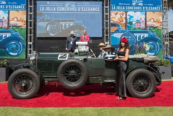 A picture of a 1929 Bentley Speed Six on the Concours awards ceremony
