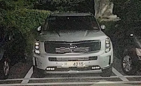 Spy shots of the front of the camo-free Kia Telluride 2019 