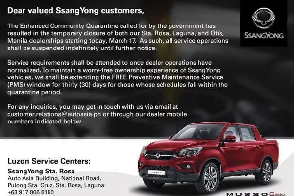 The official statement from SsyangYong Philippines