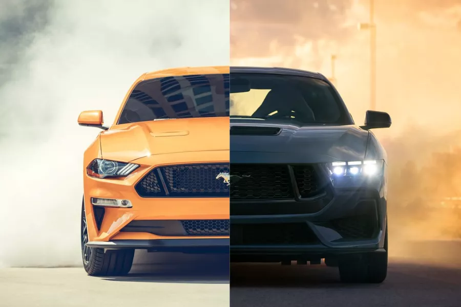 A picture of the old vs new Ford Mustang side by side