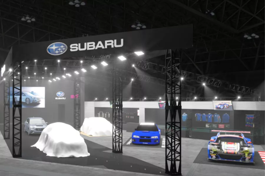 A picture of the Subaru booth layout at the 2023 Tokyo Auto Salon.