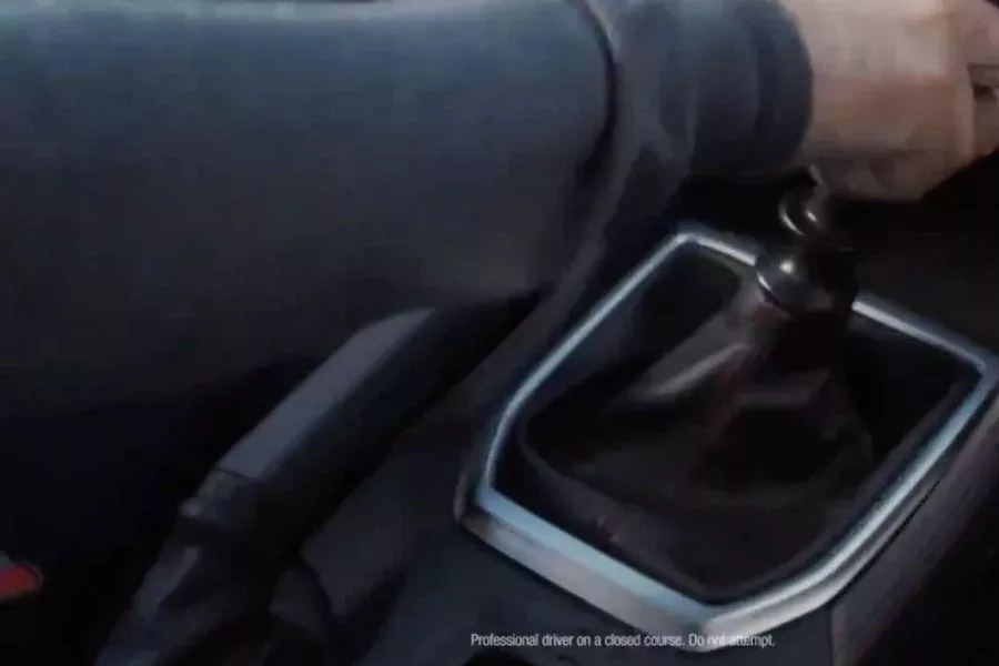 A picture of the 2022 WRX's handbrake and manual gear shifter