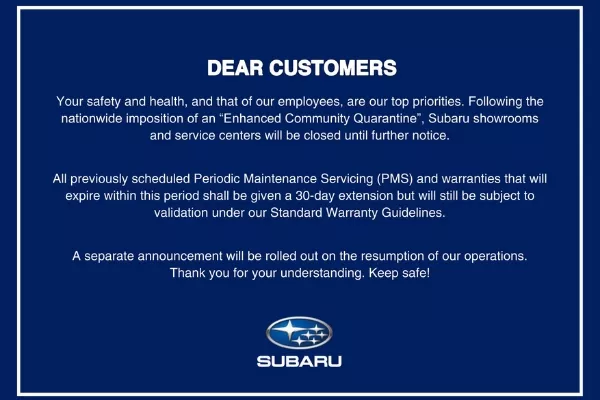 The official statement from Subaru Philippines