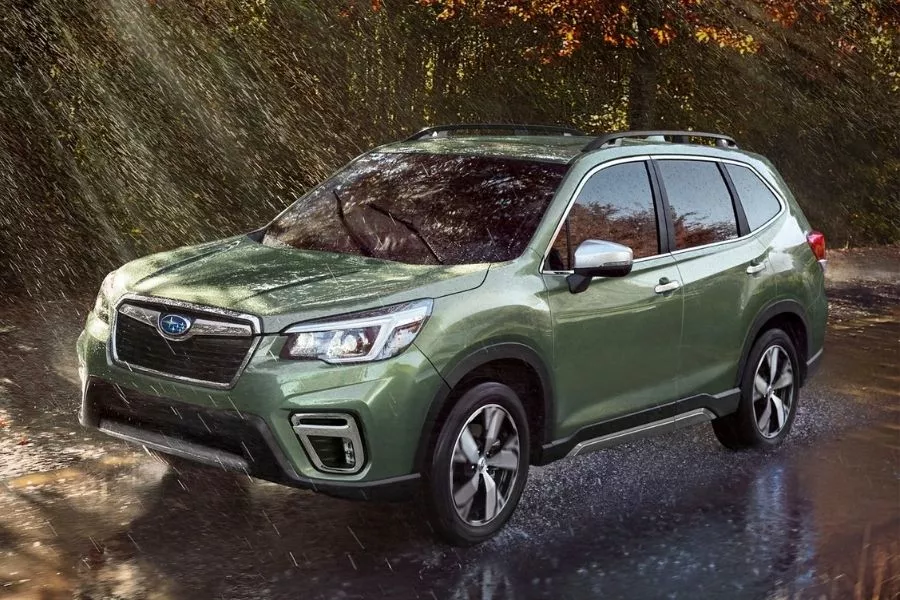 A picture of the Subaru Forester driving in the rain