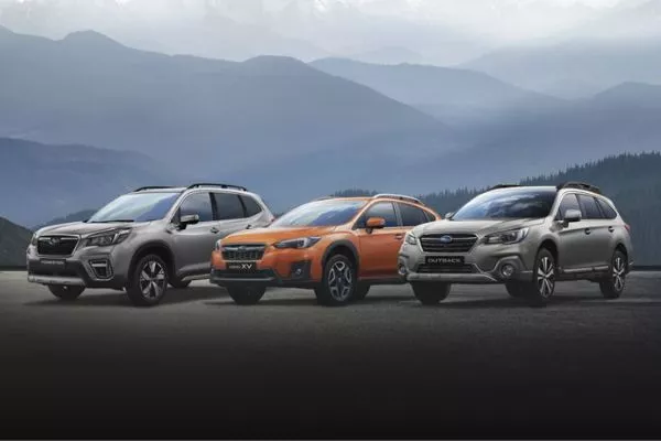 Test drive a Subaru model at home. Very convenient A picture of several Subaru models