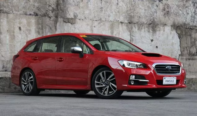 A red Subaru Levorg angular front view