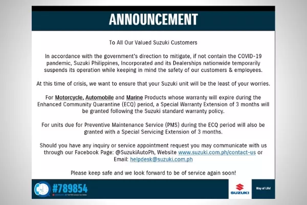 The official statement from Suzuki Philippines