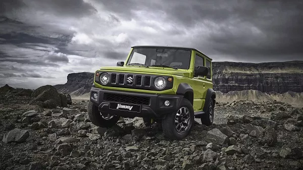 A picture of a suzuki Jimny 2019 on very rough terrain